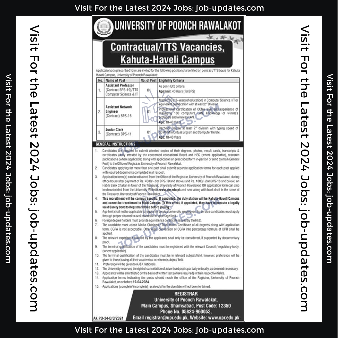 University of Poonch Rawalakot Jobs 2024