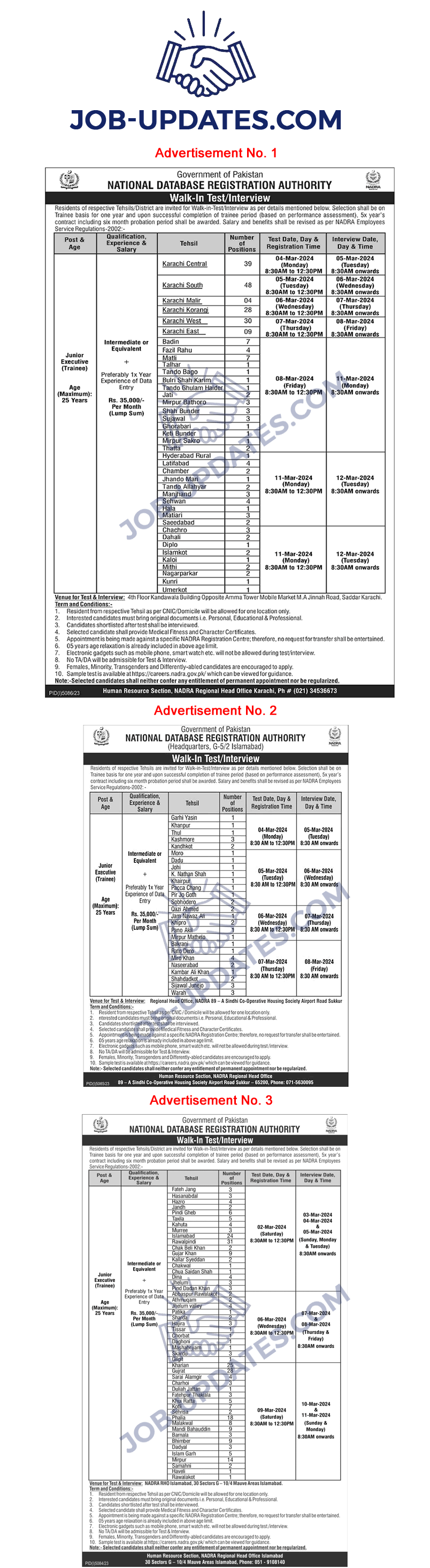 558 Trainee Junior Executives Required at Nadra