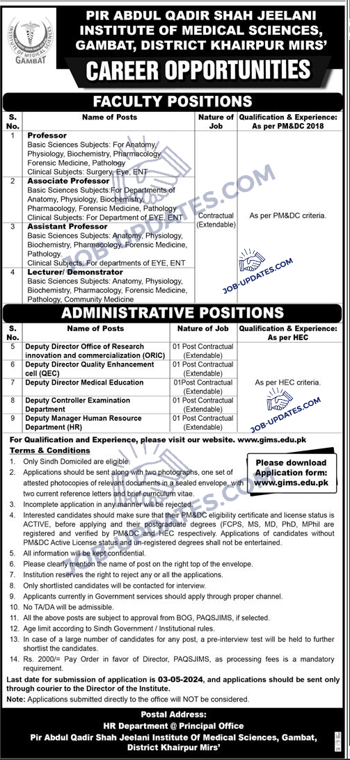 Teaching and Administrative Vacancies 2024 in Sindh