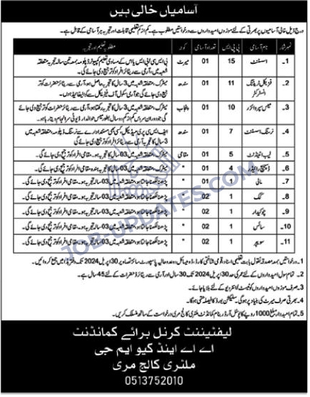 Military College Murree 2024 Jobs